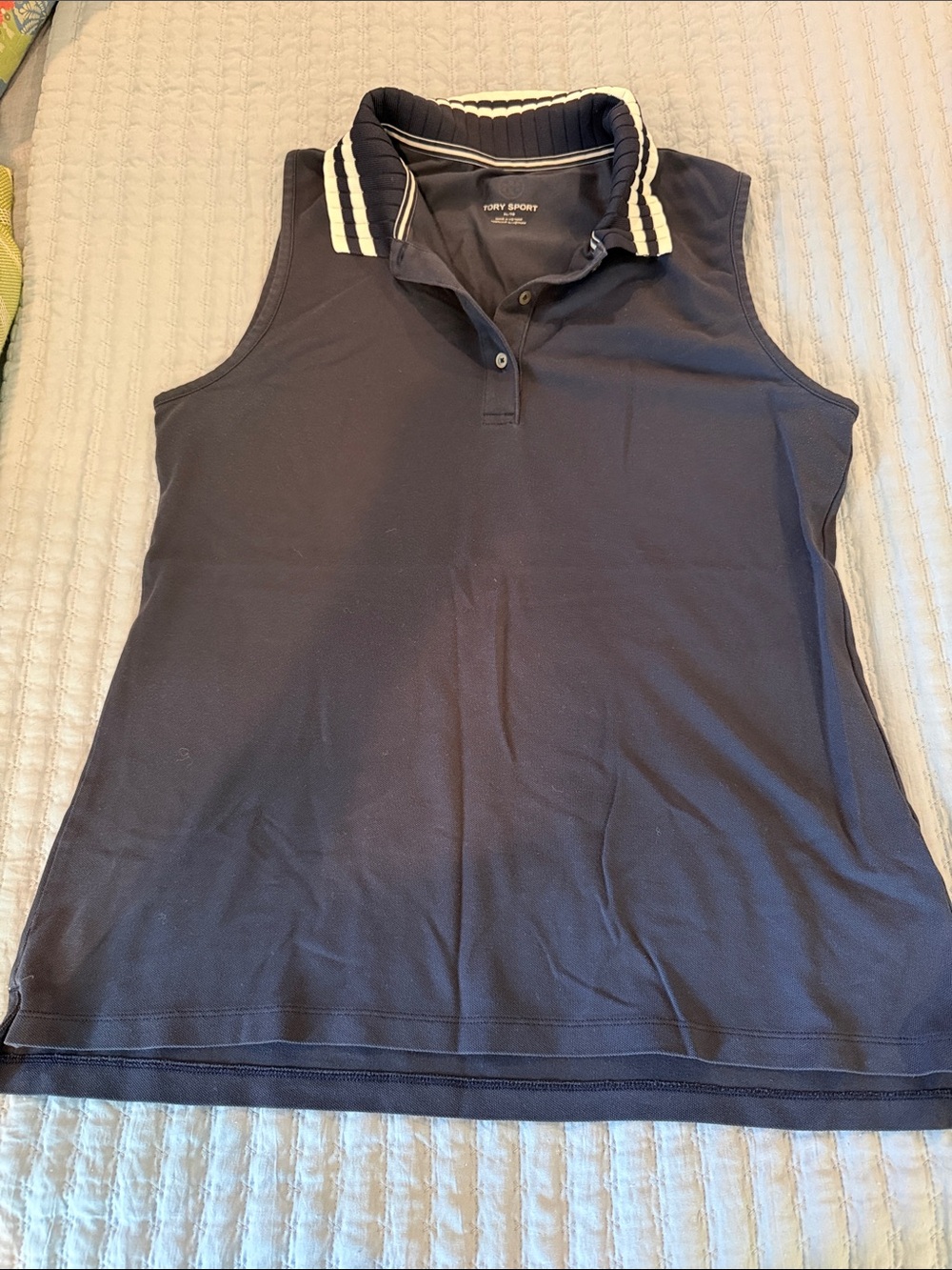 Tory Sport Navy Sleeveless Polo Tank with White Trim